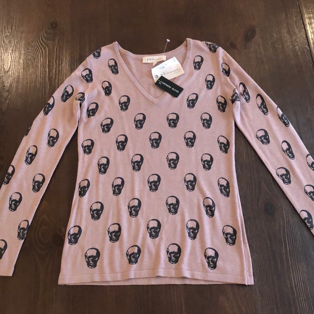 Philosophy blush pink sweater with skulls